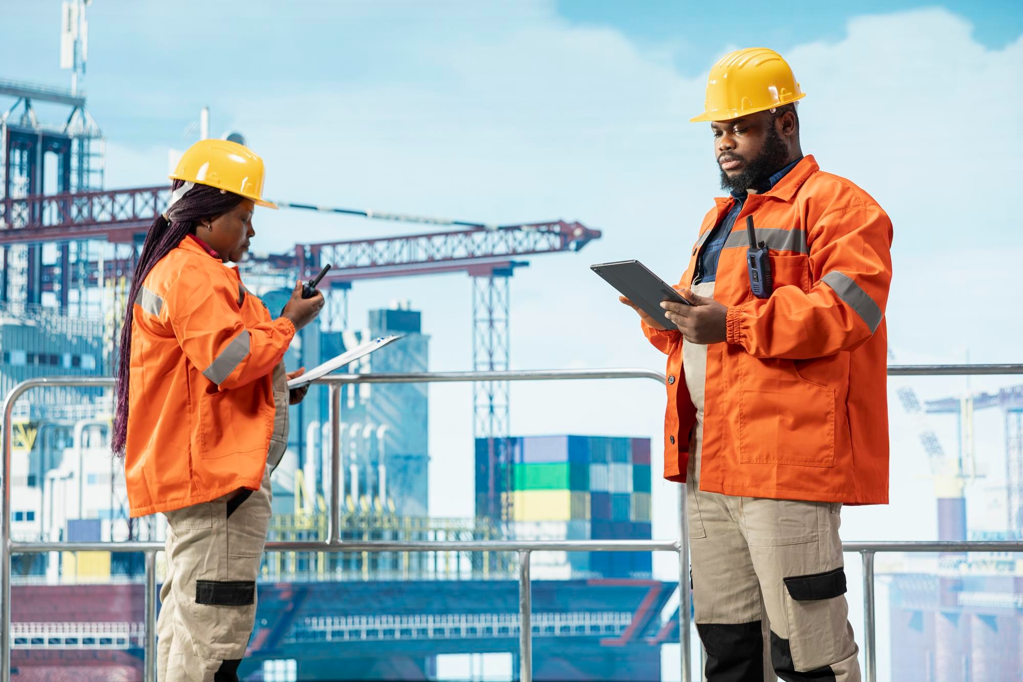 African energy professionals coordinating activity at port infrastructure